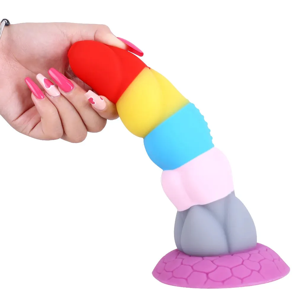 Rainbow Silicone Anal Dildo Butt Plug - Colorful Fantasy Dildos Female Sex Toys
