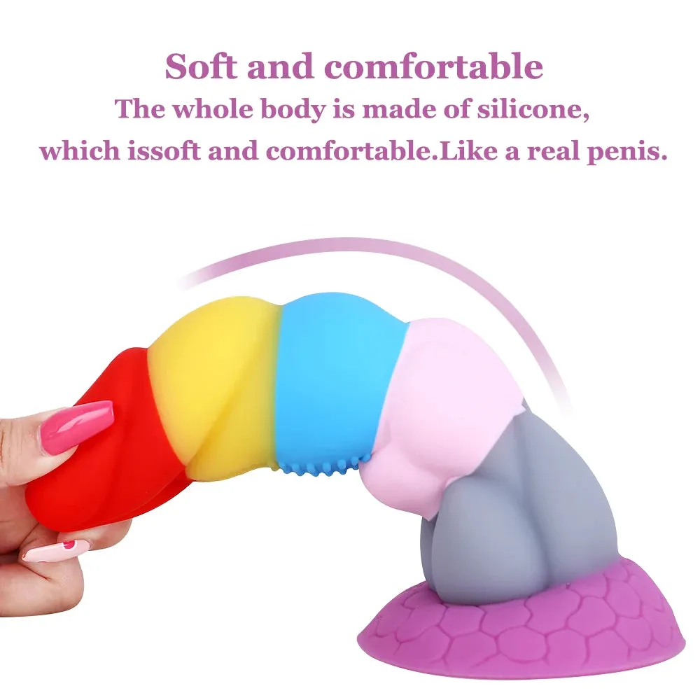 Rainbow Silicone Anal Dildo Butt Plug - Colorful Fantasy Dildos Female Sex Toys