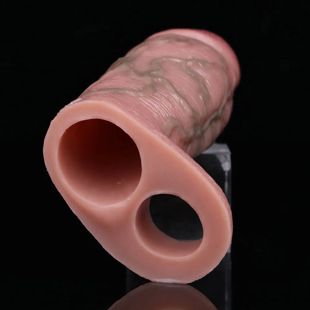 Realistic Cock Sleeve Cockring Enlarger Sex Toys for Men - Life Size Penis Hollow Sheath Extender