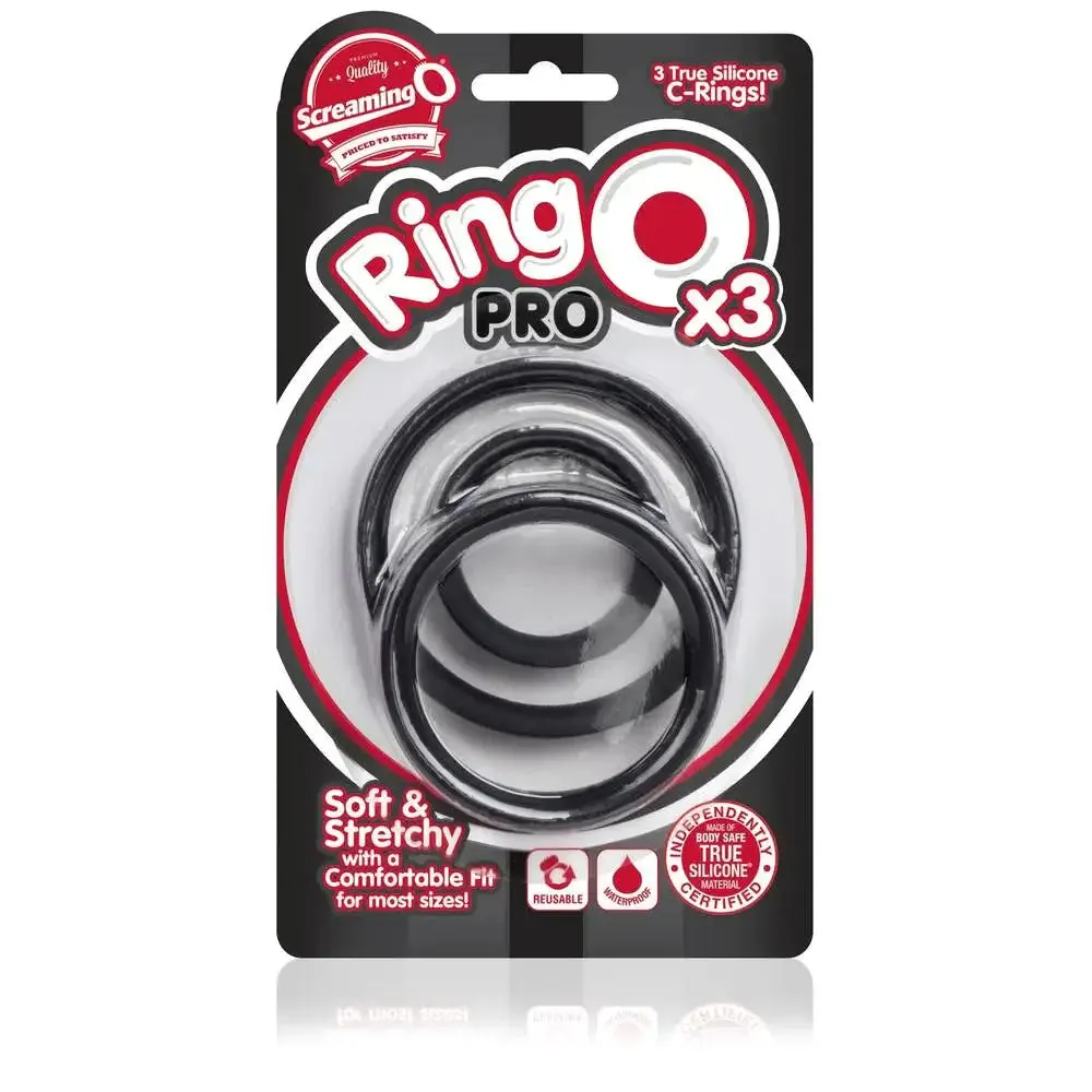 Screaming o Silicone Black Pro Triple Cock Ring for Him