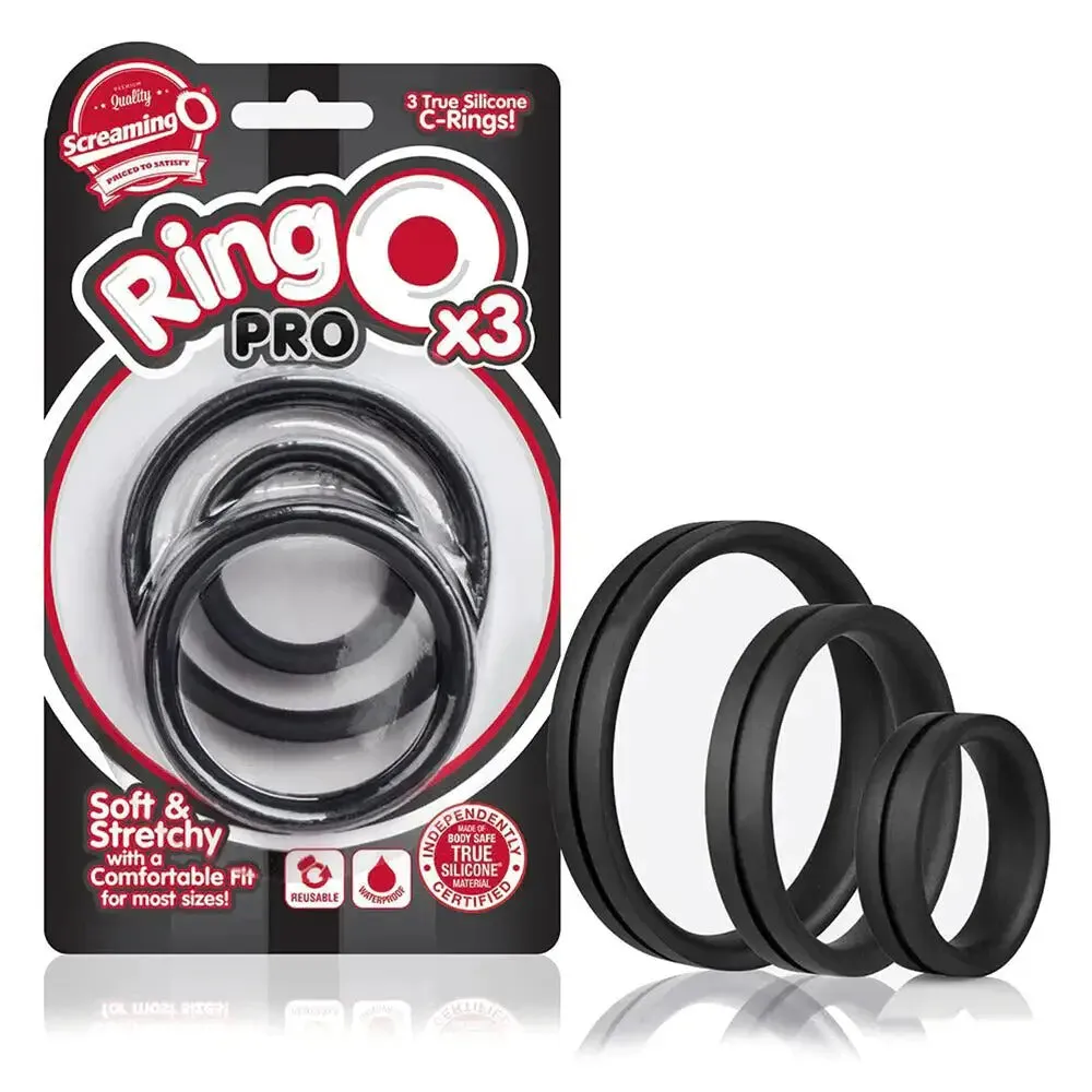 Screaming o Silicone Black Pro Triple Cock Ring for Him