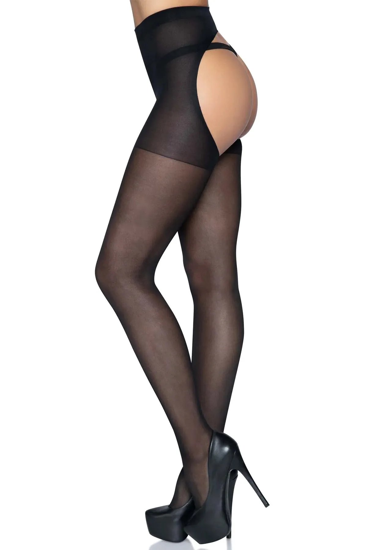 Sheer Open Back Crotchless Pantyhose