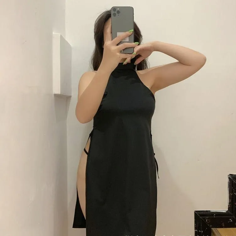 Side-Slit Seduction Plus-Size Black Lingerie