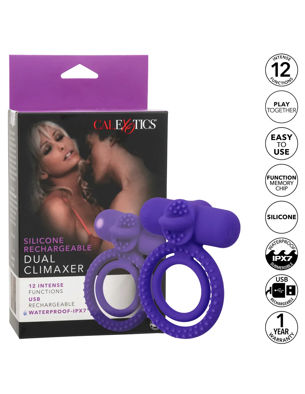 Silicone Rechargeable Dual Climaxer Vibrating Ring
