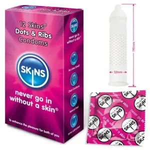 Skins Dots and Ribs Lubricated Premium Condoms 12 Pack