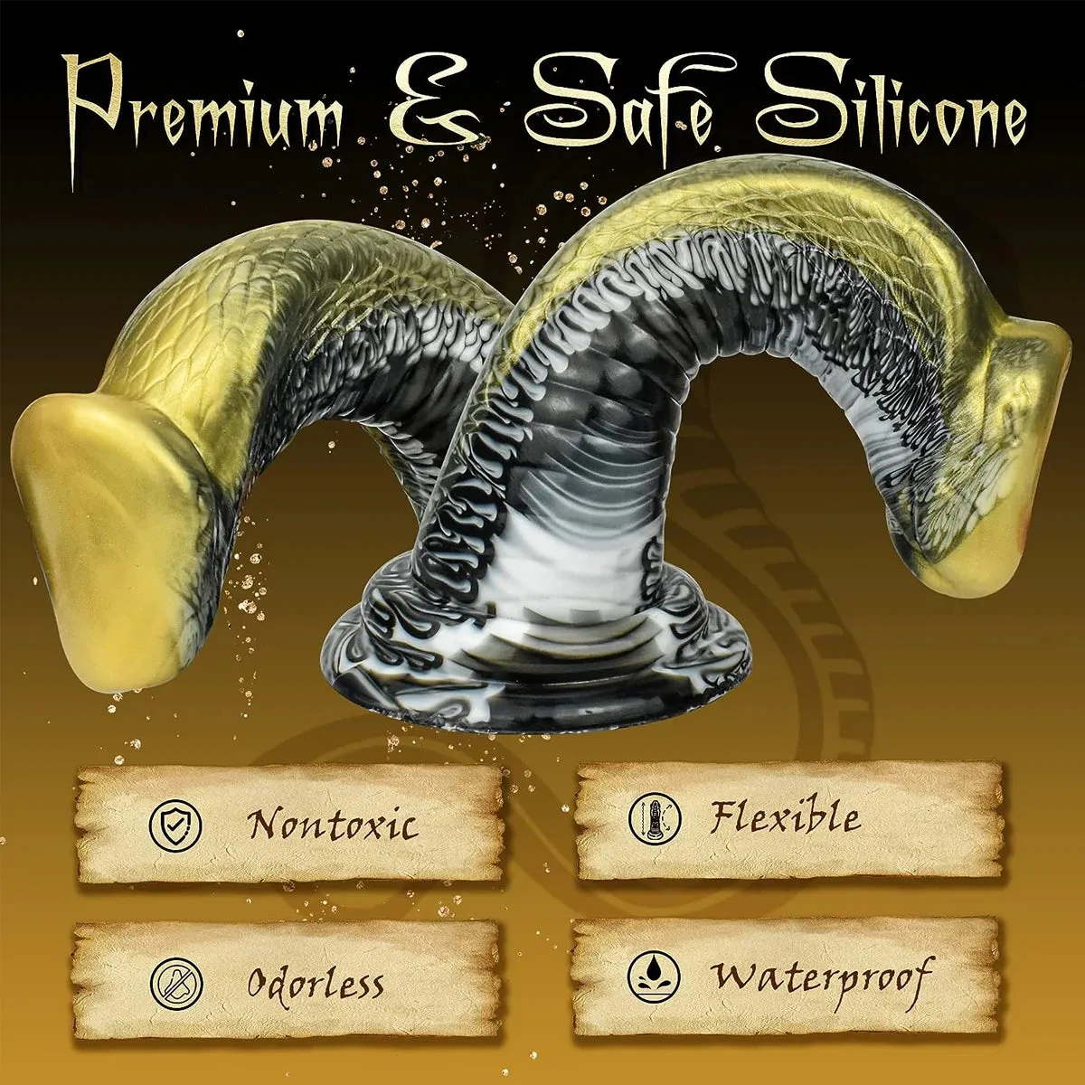 Snake Monsterdildo Butt Plug - Big Golden Fantasy Dildos Animal Vagina Anal Sex Toys