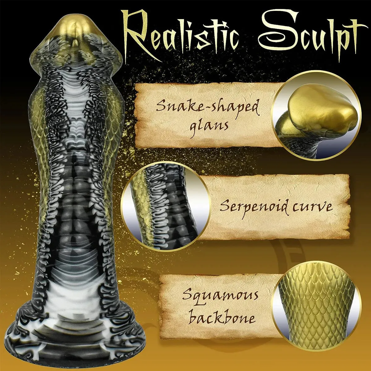 Snake Monsterdildo Butt Plug - Big Golden Fantasy Dildos Animal Vagina Anal Sex Toys