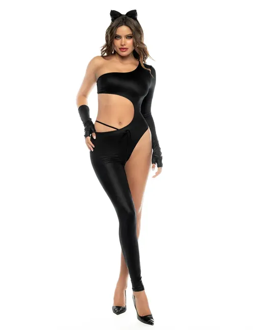 Sultry Panther Cut Out Catsuit Set