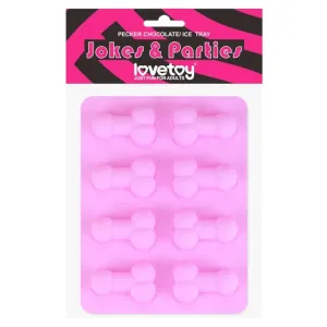 Tavă din silicon LOVETOY Pecker Chocolate/Ice Tray. cu 8 forme tip penis pentru gheață sau ciocolată. roz