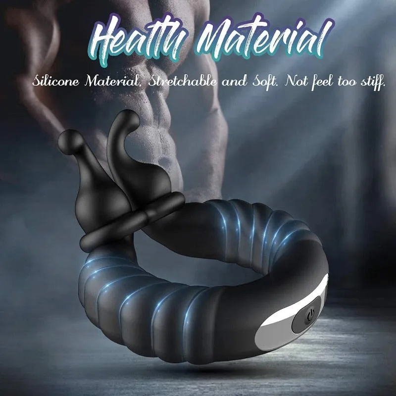 Vibrating Dual Penis Ring Dildo Vibrator Stretchy Adjustable Cock Ring