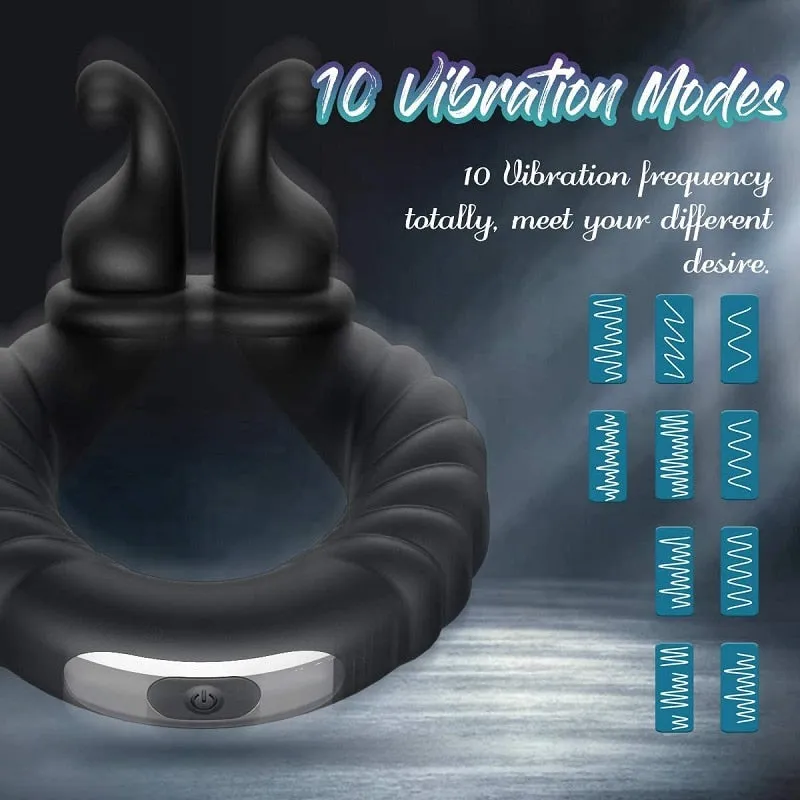 Vibrating Dual Penis Ring Dildo Vibrator Stretchy Adjustable Cock Ring
